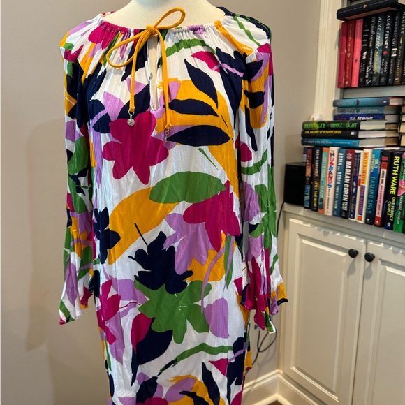 Anne Cole Lush Garden Bell Sleeve Drawstring Tunic Coverup bundle w/bathing suit - Picture 3 of 7